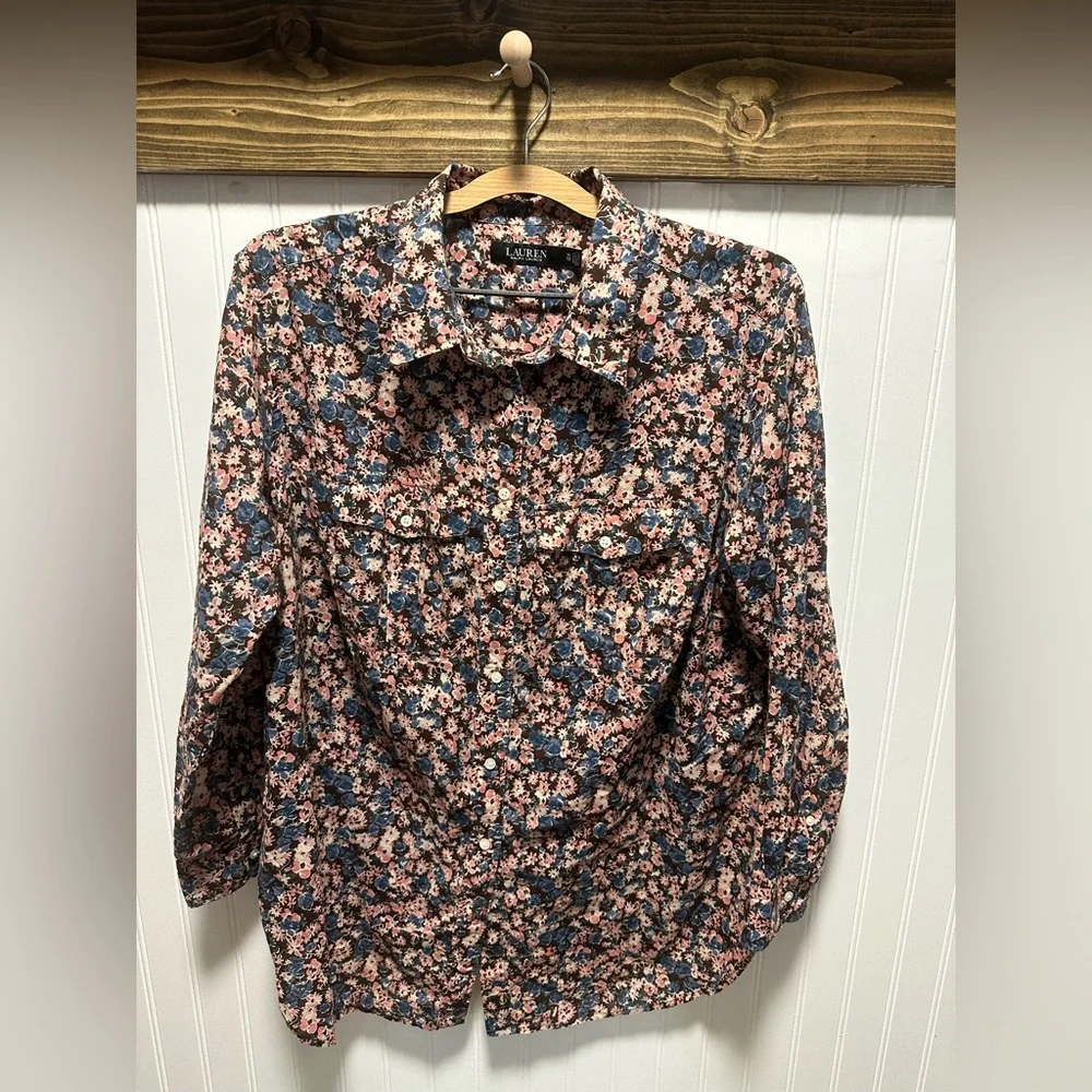Ralph Lauren Pink and Blue Floral Cotton Shirt Sz XL - Picture 2 of 8